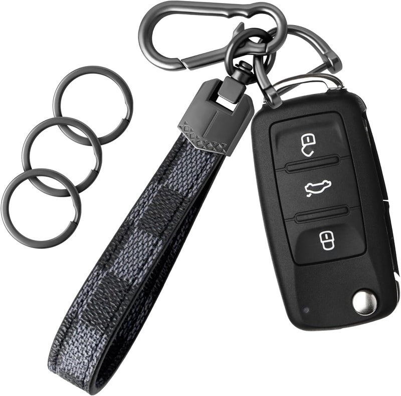 OHKYOOT Store Leather Car Keychain,Carabiner Clip Key Fob Keychain for Home Car Keys Women Men - Image 1